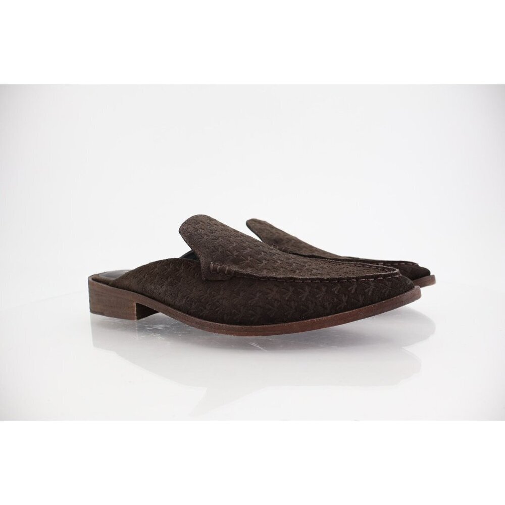 Free People Dragonfly Moc Toe Loafers Brown Suede Size 10 Embossed Pointed Mule